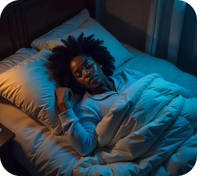 Pessoa com dificuldade para dormir e se sentindo cansada