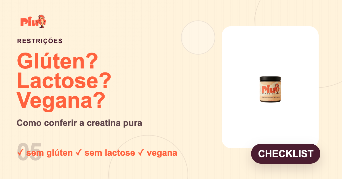 Capa do artigo: Creatina Tem Glúten? É Vegana? Guia de Restrições Alimentares