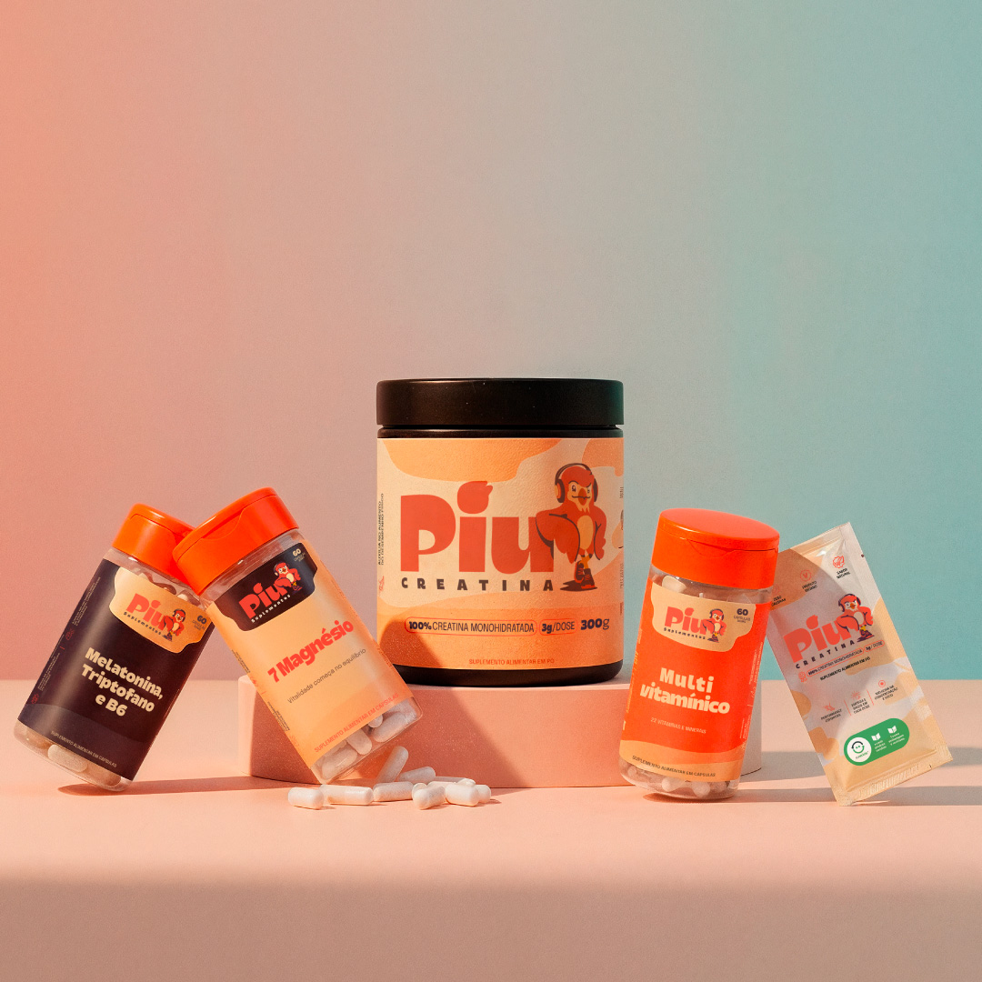 Linha real de produtos Piu Suplementos